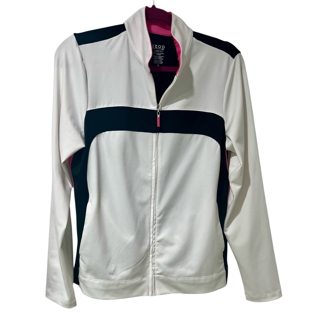 Izod Black and White Long Sleeve Jacket with Pink Accents Sz M